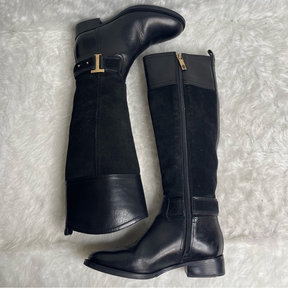 Tory Burch Riding Boots Tenley in Black Leather and Suede Size 5.5 - Picture 13 of 17